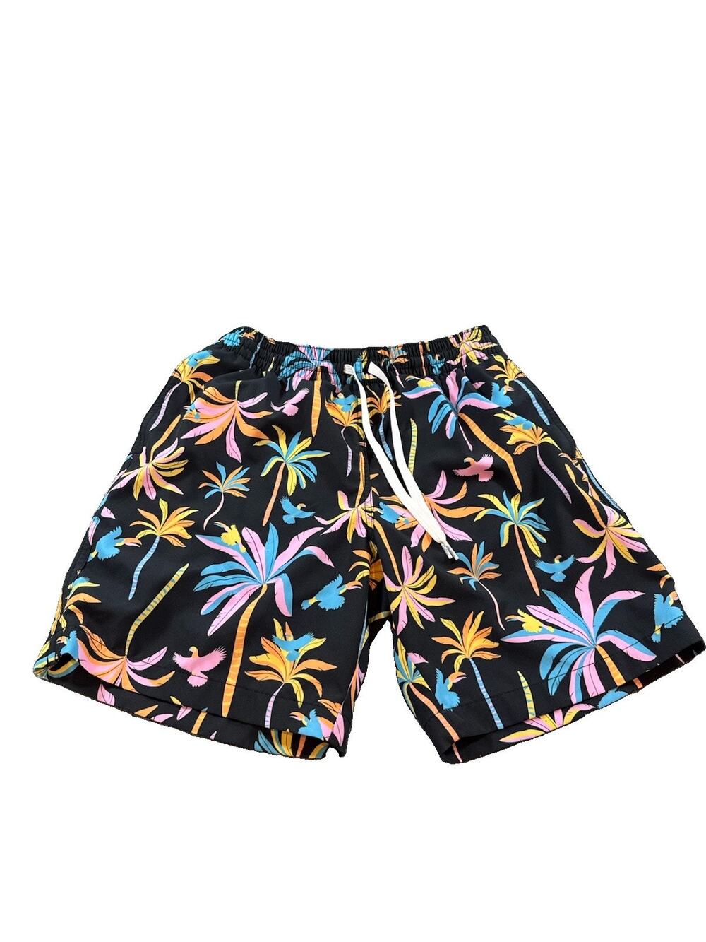 Chubbies Men’s Classic 7” Swim Trunks Small Black Neon Palms Tropical Lined